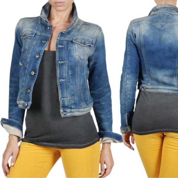 Diesel Fringi NE Denim Jean Jacket Women’s Small Leather Logo Stretch Fitted Y2K - Picture 3 of 17